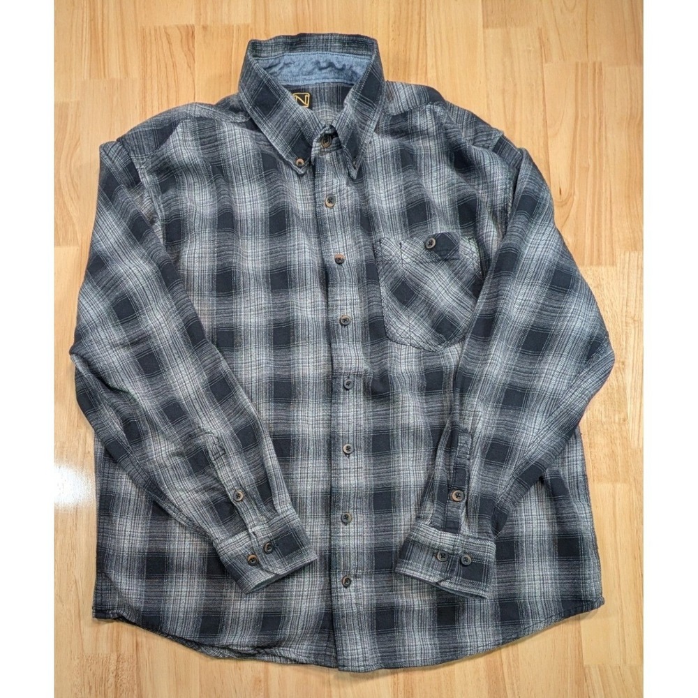 Noble Outfitters Mens XL Black Gray Plaid Flannel Long Sleeve Button Down‎ Shirt